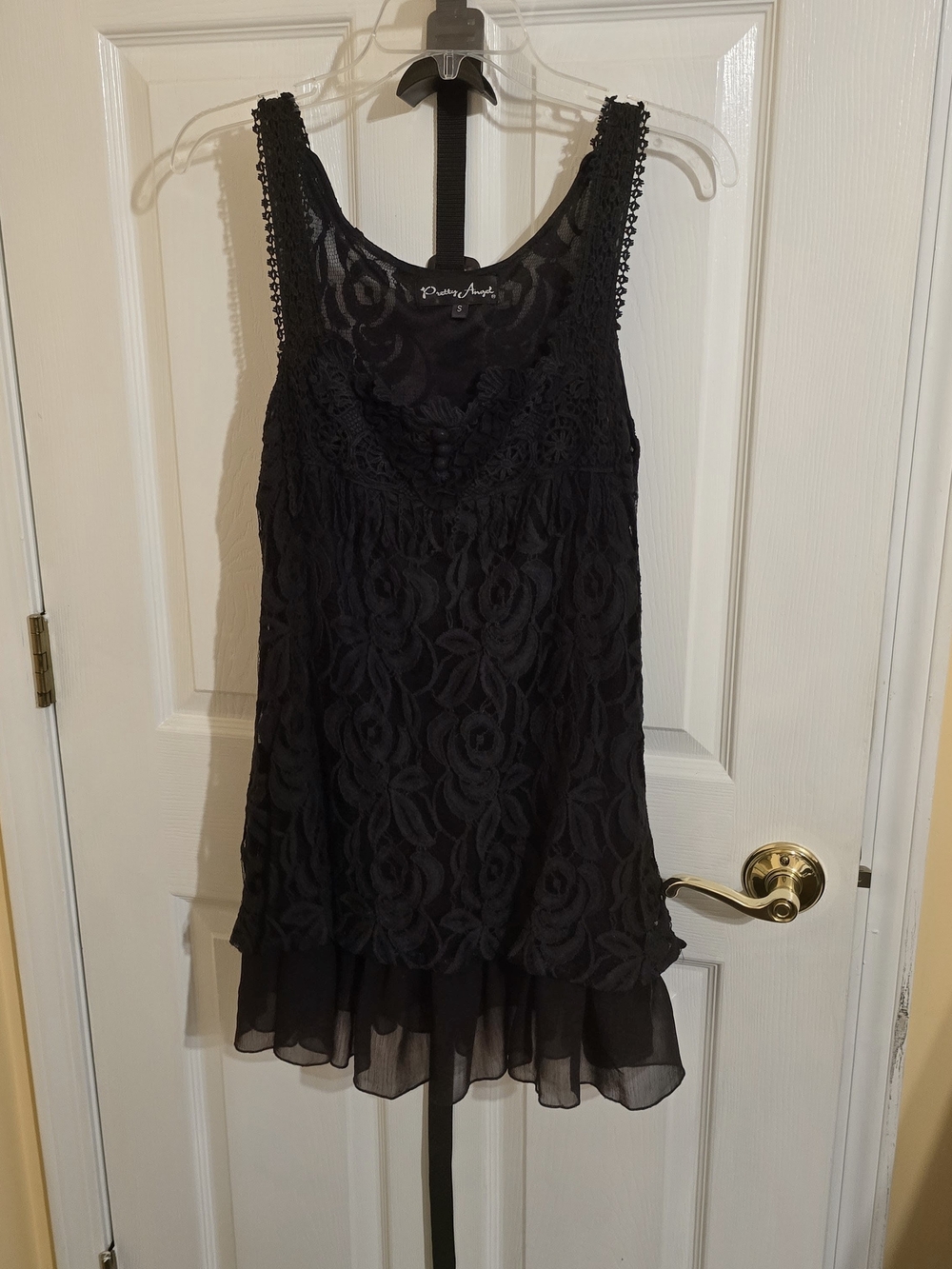 Pretty Angel Black Lace Camisole with Crochet Straps